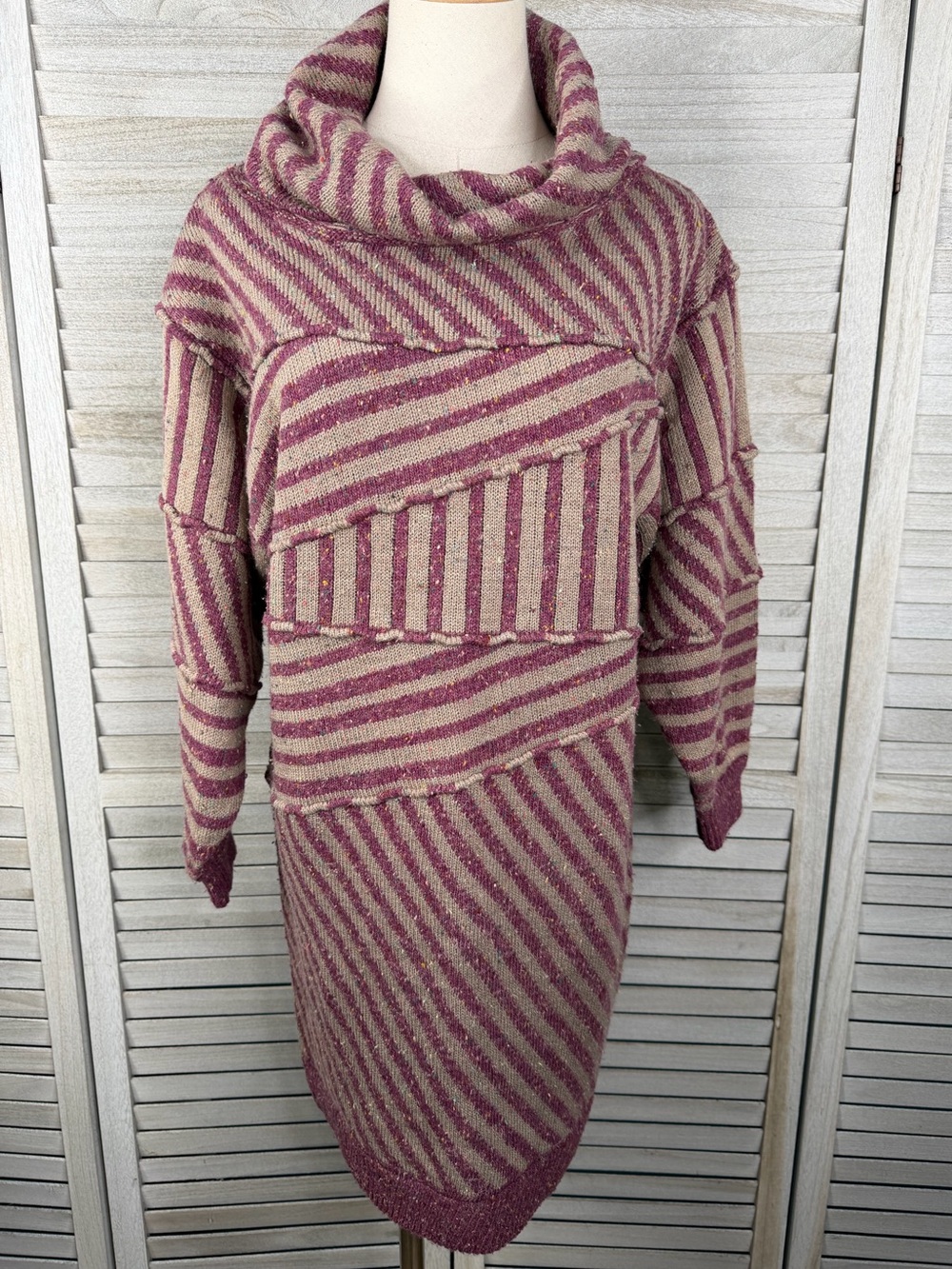 GIL AIMBEZ (for STATIC) Vintage 80's Cowl Neck Sweater Dress Flecked Stripes-S